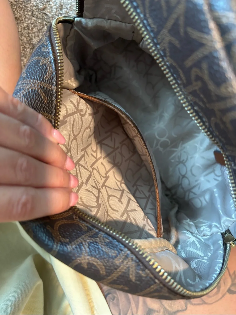 Calvin Klein Monogram Brown Mini Backpack with Gold Plate